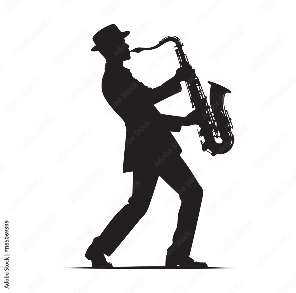 Naklejka premium Saxaphone Player pose silhouette vector illustration