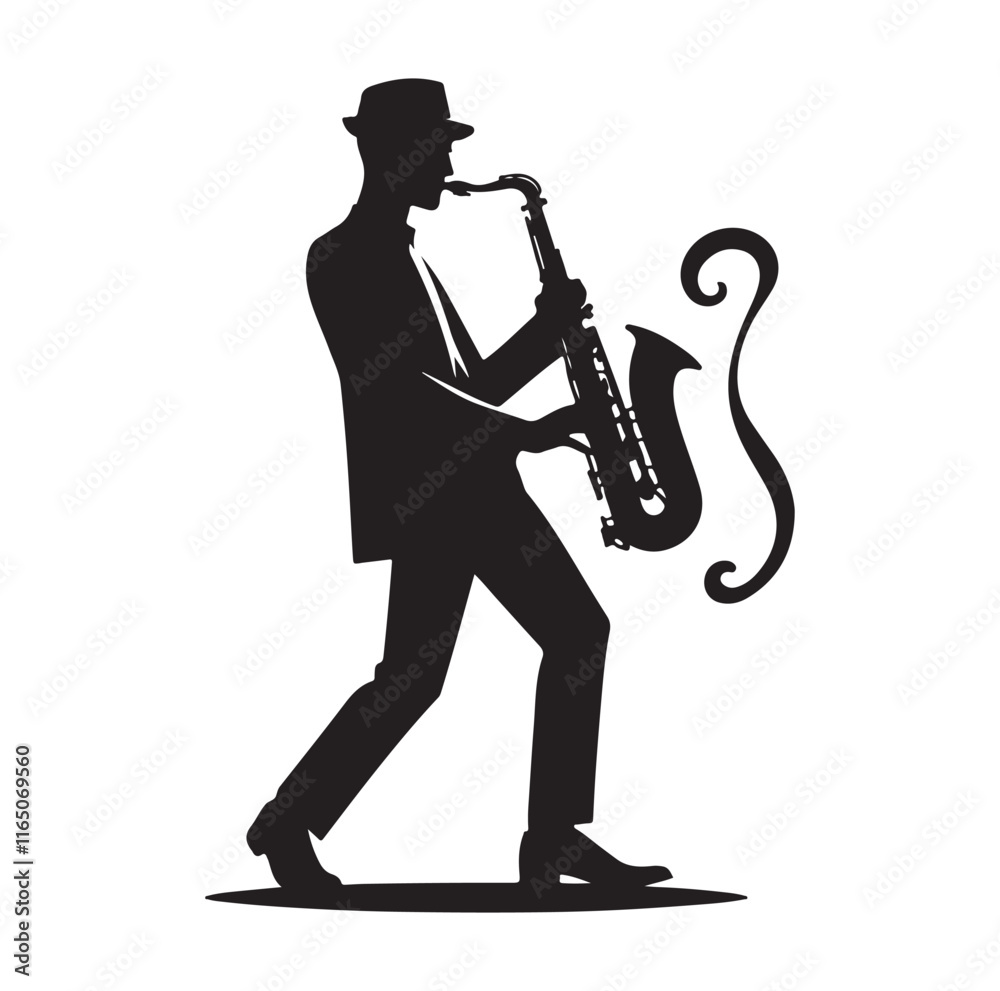 Fototapeta premium Saxaphone Player pose silhouette vector illustration