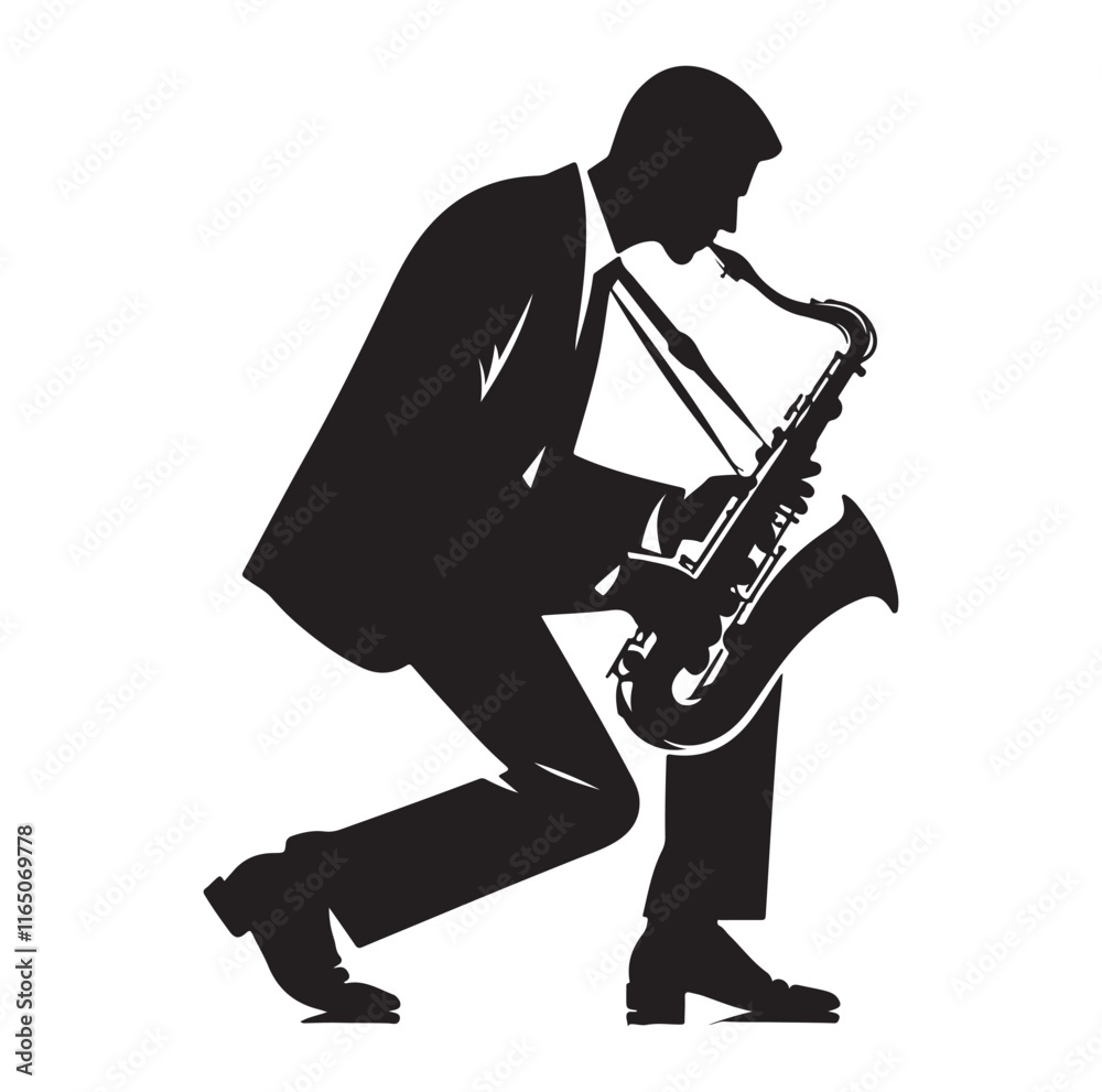 Naklejka premium Saxaphone Player pose silhouette vector illustration
