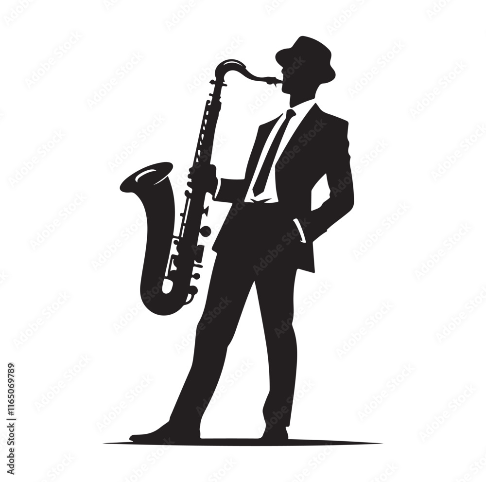 Naklejka premium Saxaphone Player pose silhouette vector illustration