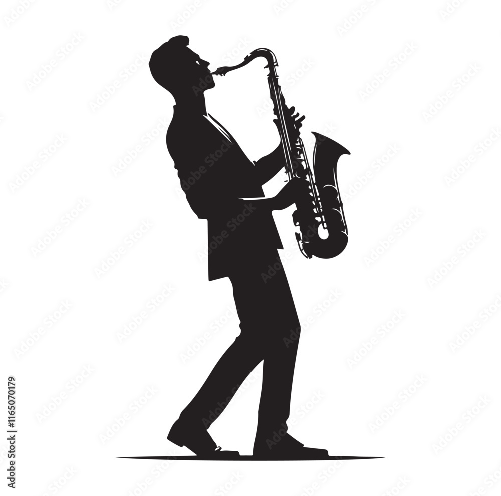 Naklejka premium Saxaphone Player pose silhouette vector illustration