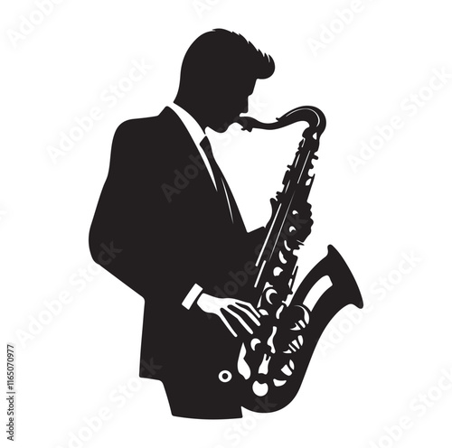 Saxaphone Player pose silhouette vector illustration