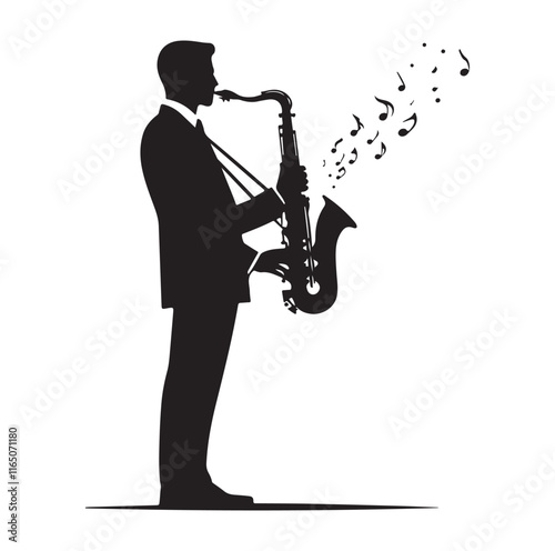 Saxaphone Player pose silhouette vector illustration