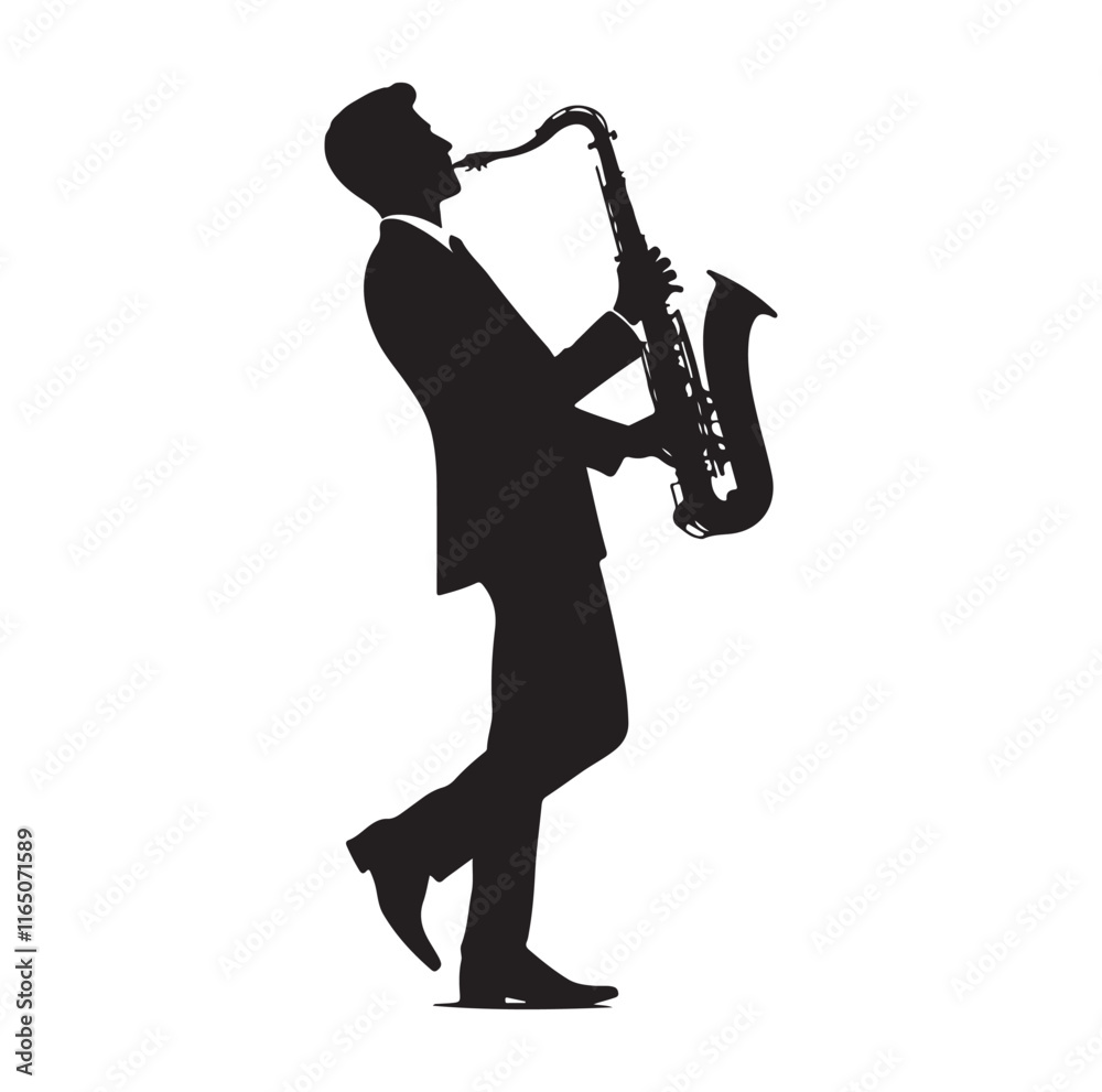 Naklejka premium Saxaphone Player pose silhouette vector illustration