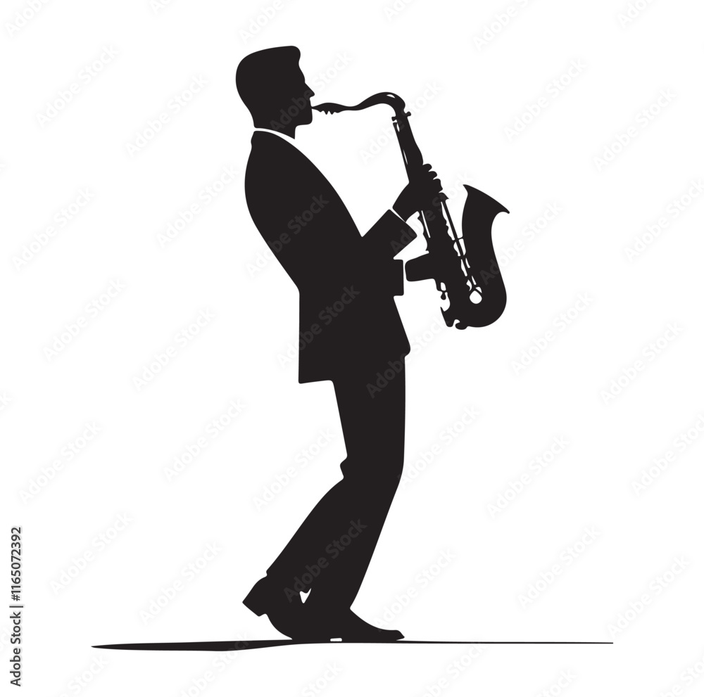 Naklejka premium Saxaphone Player pose silhouette vector illustration