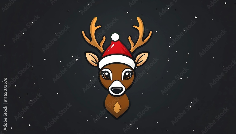 Fototapeta premium Reindeer in Santa Hat Christmas Card Design