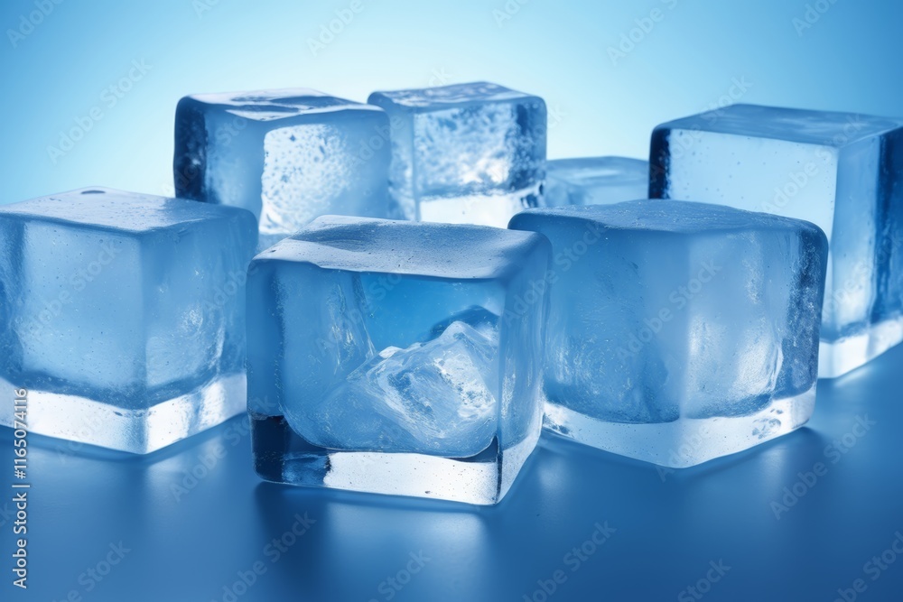 several ice cubes are lined up on a blue surface several ice cubes are lined up on a blue surface