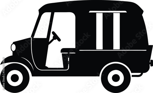 Auto Rickshaw Silhouette Vector,  Classic Auto Rickshaw Icon