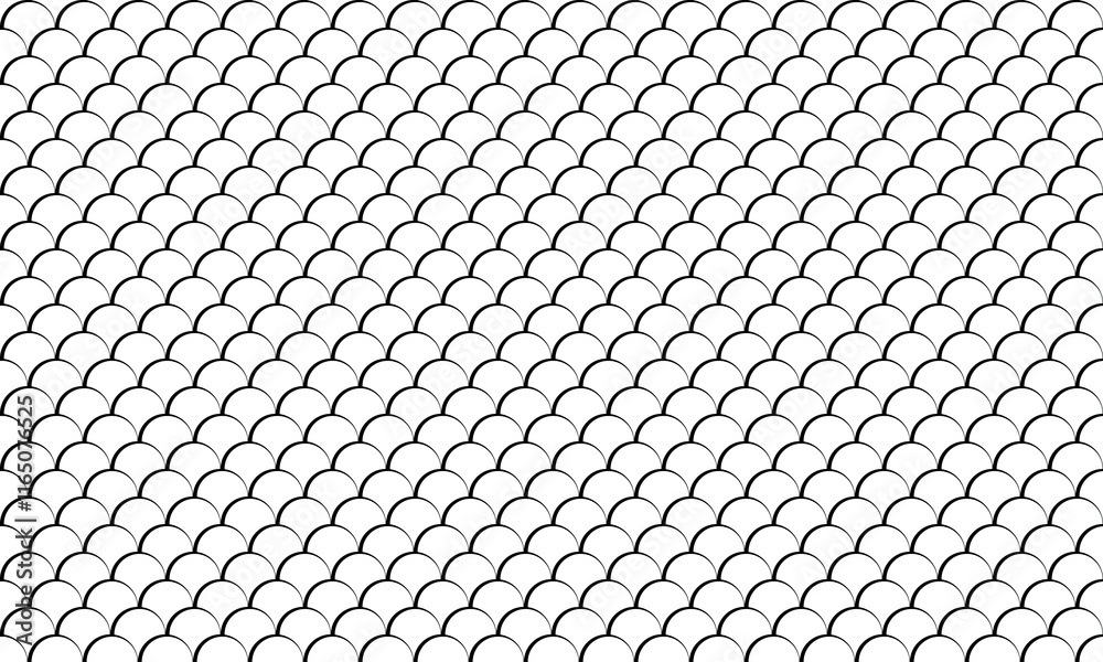 Seamless fish scale pattern. Mermaid tail pattern. Monochrome fish scale on white background. Dragon, snake scales. 