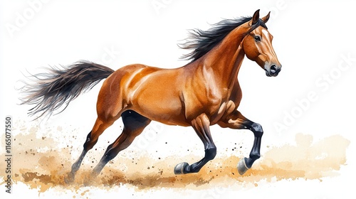 Chinese Watercolor Horse Galloping for Lunar New Year Copy Space Art in Soft Style