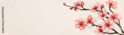 Chinese Watercolor Cherry Blossoms for Lunar New Year Copy Space Light Background photo