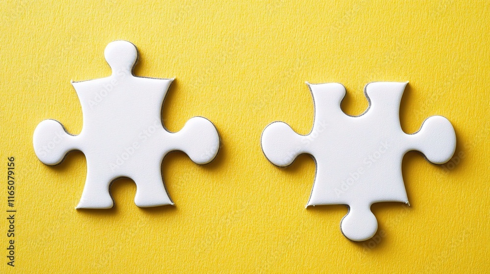 Obraz premium Close-Up View of White Puzzle Pieces on Yellow Background