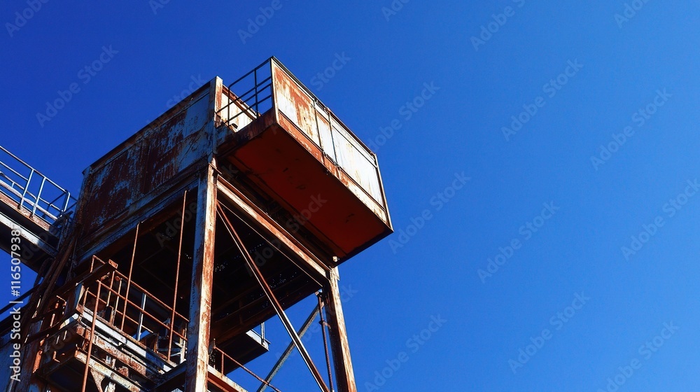 Rusty Steel Structure Against Bright Blue Sky in Vibrant Contrast Rusty Steel Structure Against Bright Blue Sky in Vibrant Contrast