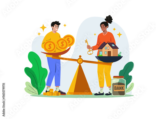 investment real estate payment mortgage purchase family home credit gold coin individual bank balance money house illustration clipart