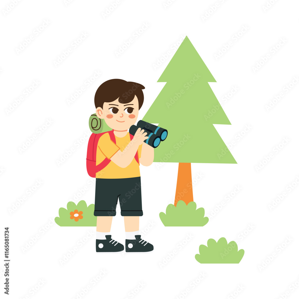 Kids Study in Nature Boy Holding Binoculars