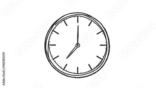 A thick-lined doodle of a clock with visible hour and minute hands, drawn in simple black outlines without any fill color, on a plain white background.


