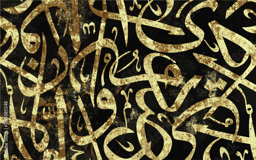  black thuluth  Arabic calligraphy background with random Arabic letters doodles, wallpaper, vector, illustration,
