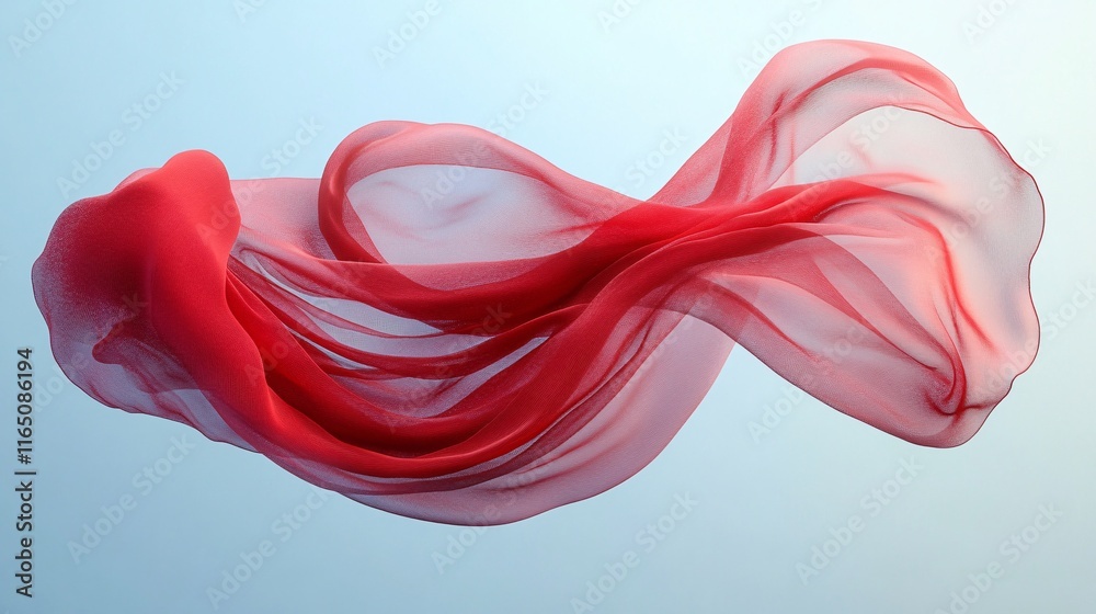 A flowing silk scarf caught in a soft wind on a minimalist background A flowing silk scarf caught in a soft wind on a minimalist background