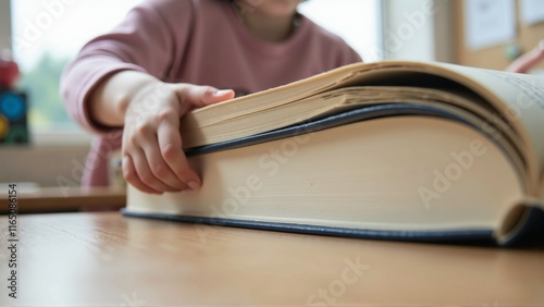 Young child facing challenges while studying in classroom, symbolizing perseverance and determination in overcoming academic difficulties.