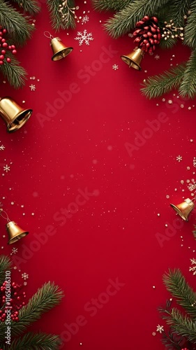 Merry Christmas Greeting with Red Background of Copy Space