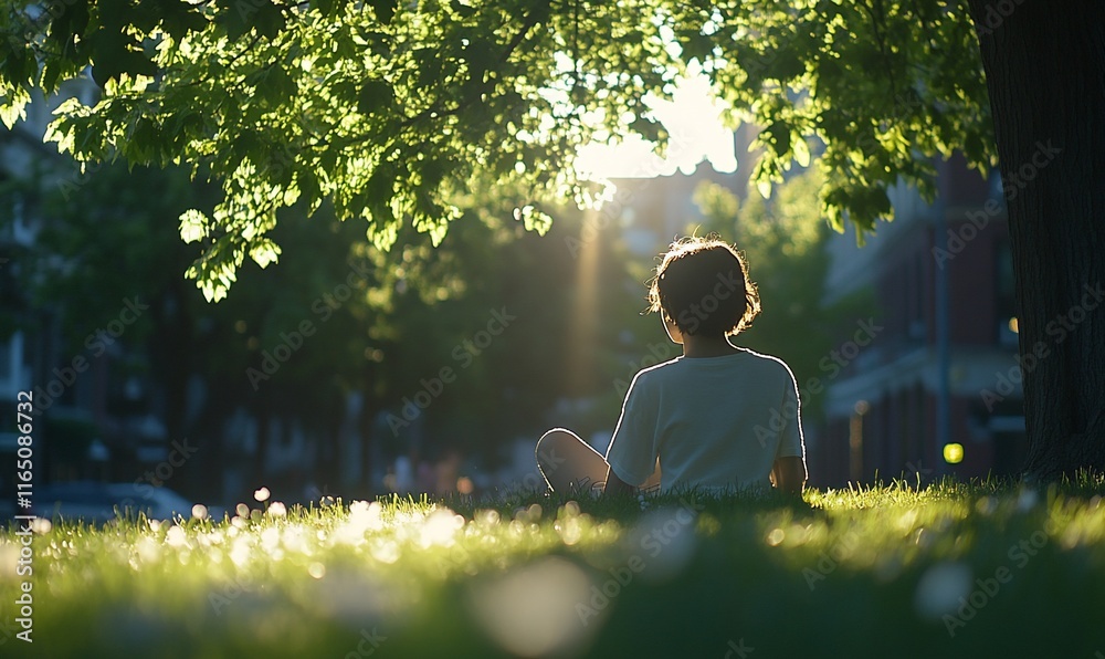 Woman meditating outdoors in sunlight. Woman meditating outdoors in sunlight.