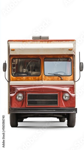Vintage Red Food Truck Front View - Classic Commercial Vehicle