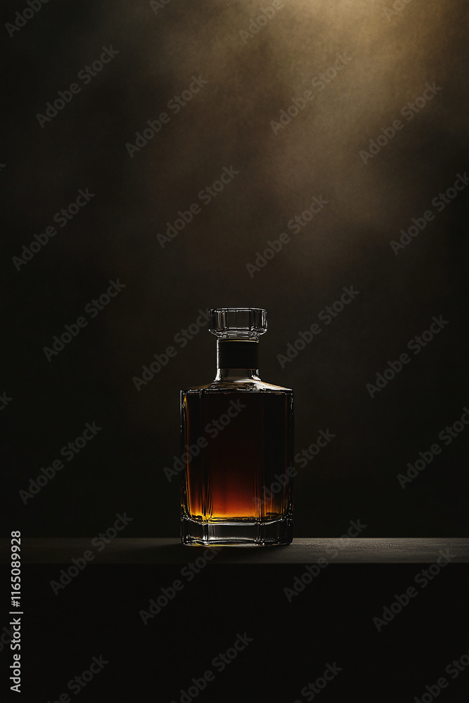 Dark Liquor Bottle on Dark Background with Copy Space Dark Liquor Bottle on Dark Background with Copy Space