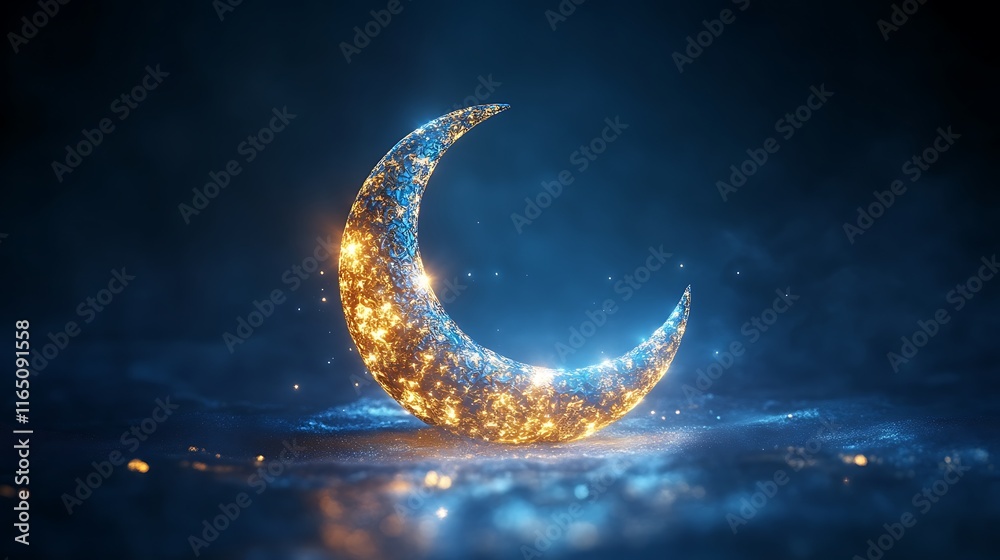 Fototapeta premium Luminous Crescent Moon Glowing Brightly in Night Sky