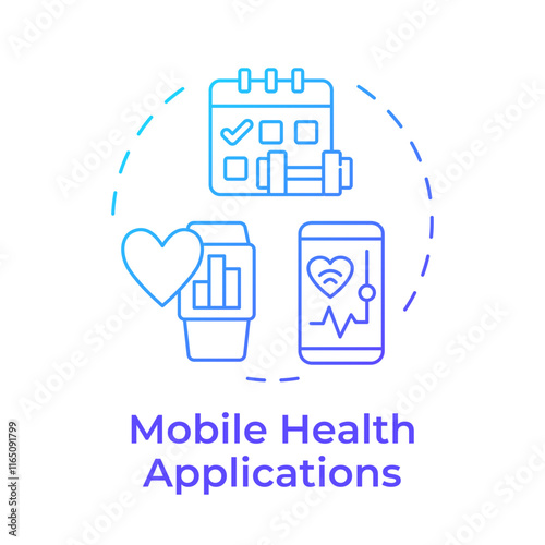 Mobile health applications blue gradient concept icon. Smartphone based tools for medicine. Telehealth technology. Round shape line illustration. Abstract idea. Graphic design. Easy to use in booklet