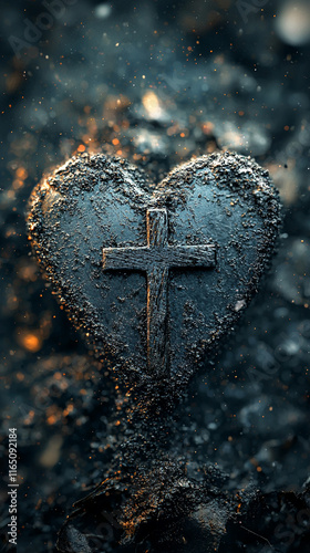 Stone Heart with Cross Faith Hope Love Religion Spirituality