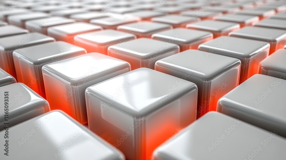 Fototapeta premium Glowing cube among many white cubes.