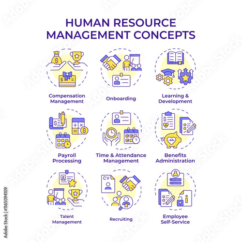HRIS multi color concept icon. Human resource information system. Software for HR managers tasks. Round shape line illustration. Abstract idea. Graphic design. Easy to use in presentation