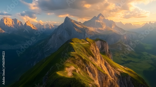 An alpine landscape panorama captures the evening beauty of Herzogstand Mountain. photo