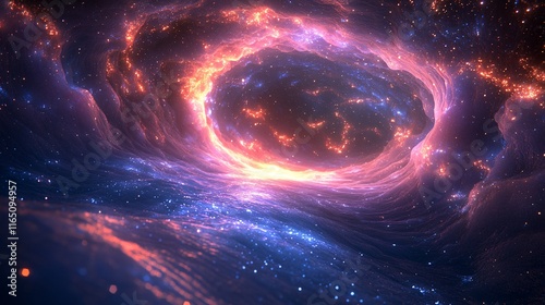 Fototapeta Naklejka Na Ścianę i Meble -  Liquid stardust flowing gently over a glowing space station