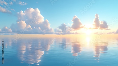 Serene Sunset Sky Reflected On Calm Ocean Water