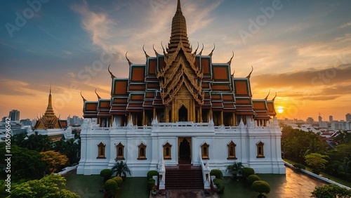 Loha Prasat in Bangkok, Thailand's Wat Ratchanatdaram at sunset photo