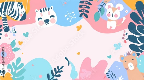 Cute Animal Illustration with Pink and Blue Background