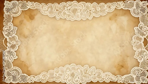 Antique Lace Border on Aged Paper Background