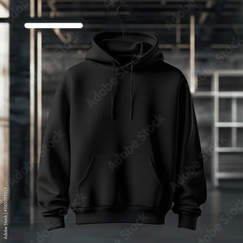 Black Hoodie Mockup - Hangar Setting