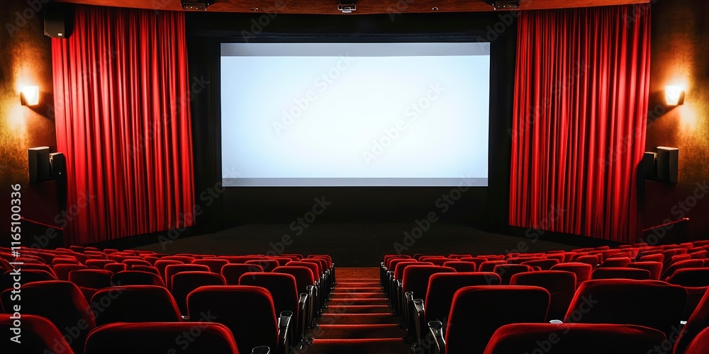 Fototapeta premium Cinema auditorium with red curtains
