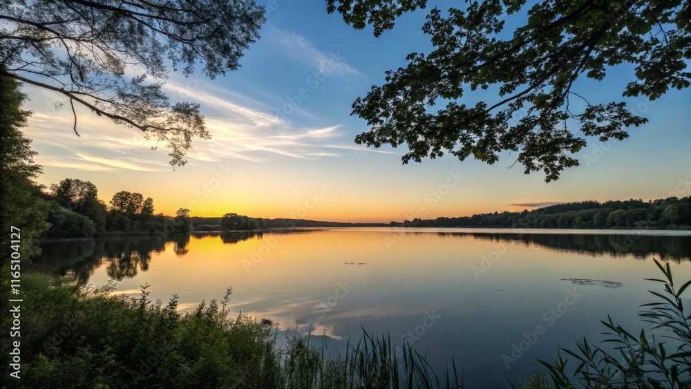 Beautiful sunset over the lake. Landscape with lake and trees. Beautiful sunset over the lake. Landscape with lake and trees.