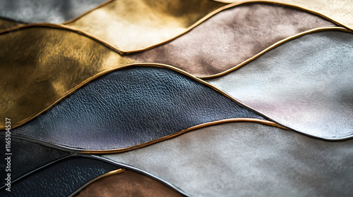 Textures of aluminum, bronze, and brass are stitched together. photo