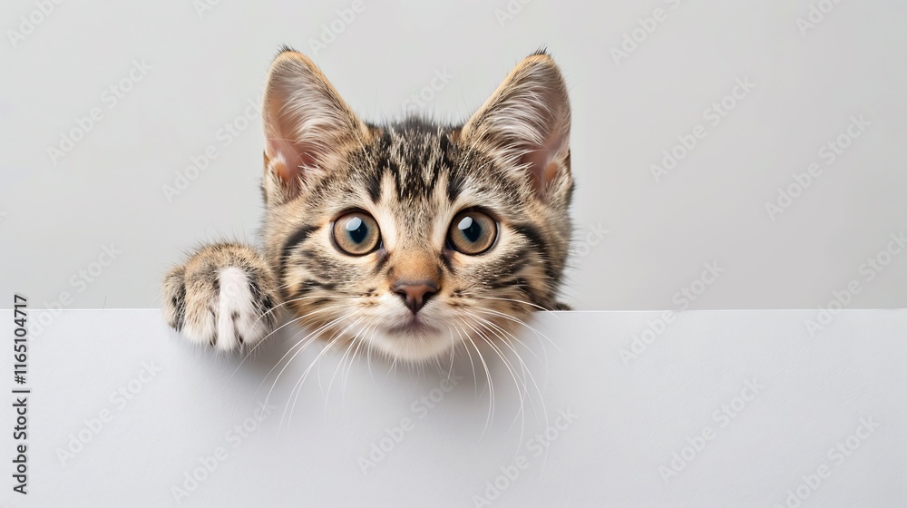 Adorable Kitten Peeking Over a White Surface Adorable Kitten Peeking Over a White Surface