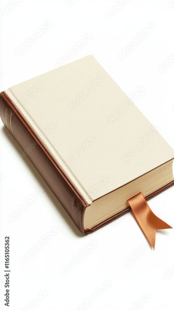 Fototapeta premium 691. 4. a single book with a ribbon bookmark, minimalist style, isolated on a white background, --ar 9:16 --v 6.1 Job ID: f04ad113-6534-45fc-977c-6b53a98c8406
