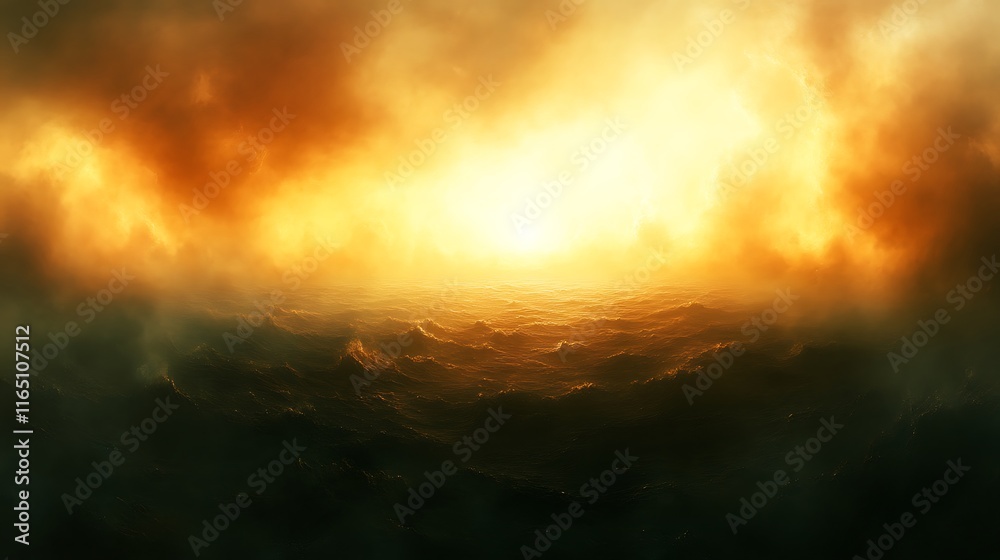 Fototapeta premium Fiery Sunset Over a Dark and Turbulent Sea