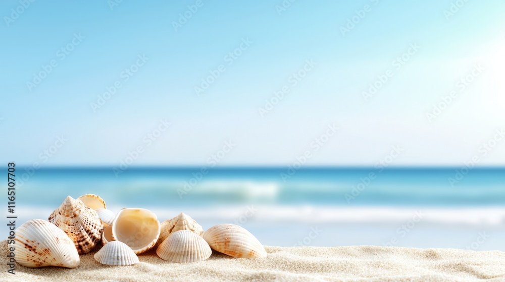 Seashells on the beach coastal location nature scene calm environment close-up view tranquility concept Seashells on the beach coastal location nature scene calm environment close-up view tranquility concept