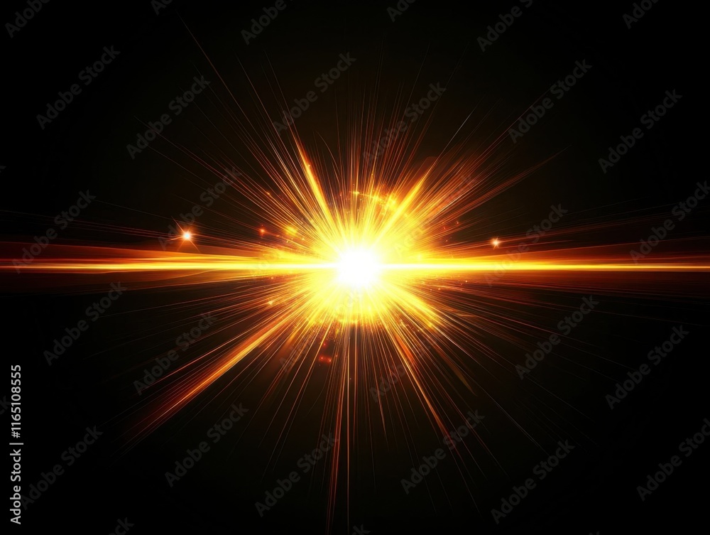 Obraz premium Golden Light Burst, Bright Star Explosion, Energy Beam