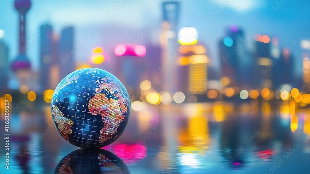 Blurred City Lights with Earth in the Foreground at Dusk Blurred City Lights with Earth in the Foreground at Dusk