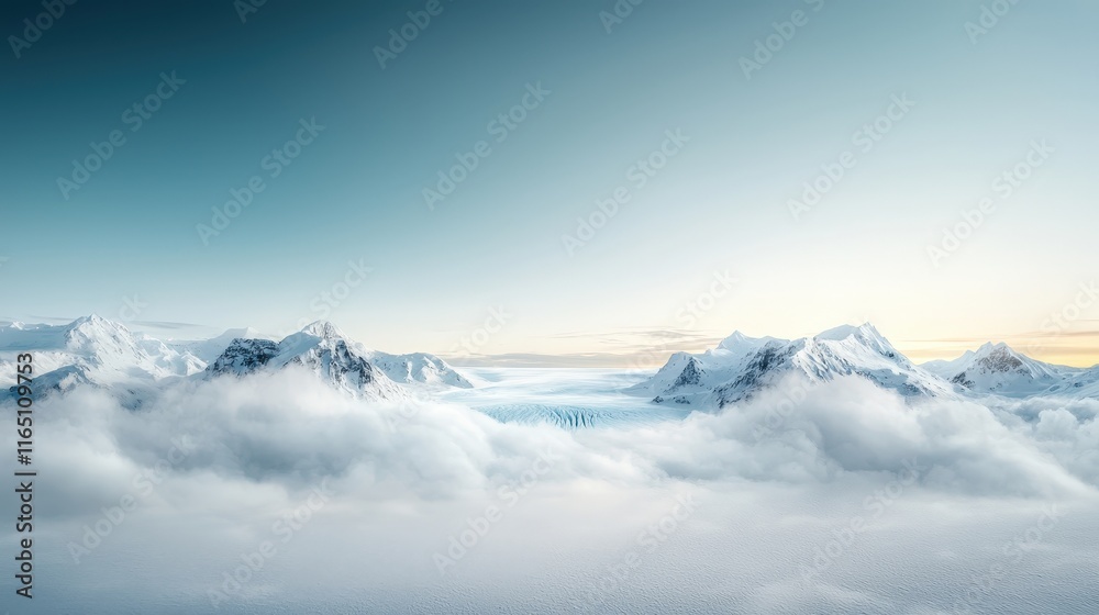 Serene Mountain Landscape Above the Clouds at Dawn Serene Mountain Landscape Above the Clouds at Dawn