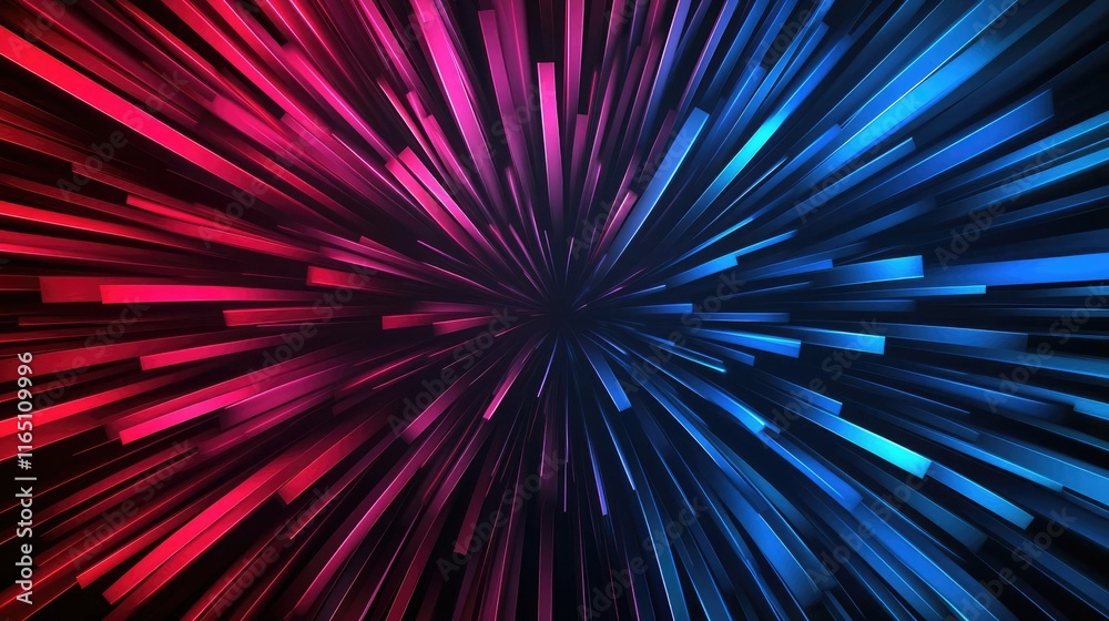 Fireworks abstract background idea. Dynamic abstract background with vibrant blue and pink rays radiating outward.
